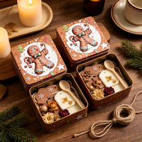 Boîte en fer blanc recyclable de haute qualité à motif de bonhomme en pain d'épices brun, lot de 2, boîte de rangement pour biscuits, cadeau de Noël