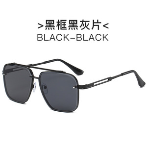 แว่นกันแดดทรงโลหะสองคาน รุ่นฮิตปี 2023 ไร้กรอบ เลนส์ PC ป้องกัน UV400 สีน้ำตาล น้ำเงิน เทา รับทำโลโก้ 男女兼用 - Product Image 2