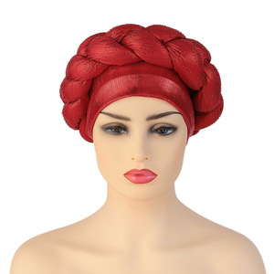 Dernier modèle de turban Aso Oke Auto Gele pour femmes, bonnet avec tresses, foulard musulman, bonnet pour femmes, enveloppes de tête avec diamants, Turbante Mujer - Product Image 5