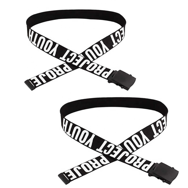 Wholesale Custom Automatic Buckle Belt Casual Mens Colorful Letter Logo Printed Flip Top Cotton Fabric Canvas Web Belt