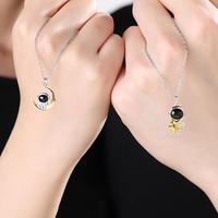 Collier personnalisé avec projection photo en acier inoxydable pour couple d'astronautes, Je t'aime en 100 langues, bijoux assortis lune et étoile pour les amoureux