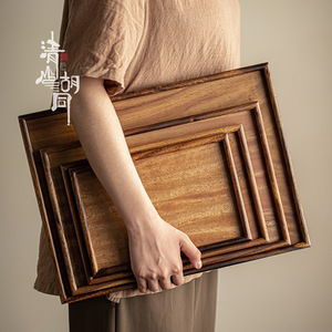 Solid Wood <b>Tea</b> <b>Tray</b> Rectangular Walnut Serving <b>Tray</b> For <b>Tea</b> Set Storage And Fruit Platter Household Use - Product Image 1