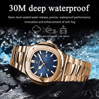 Montre Quartz Poedagar 613 Luxe Dorée, Tendance pour Hommes, Boîtier Acier Inoxydable, Cuir, Étanche, Lumineuse, Carrée, Montre Homme d'Affaires