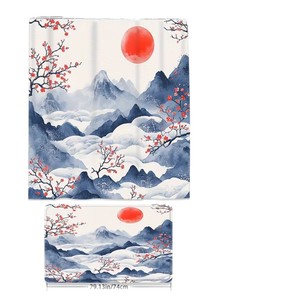 Cortina de Ducha de Poliéster con Diseño de Flores de Cerezo Blue Mountain, Cortina de Baño con Impresión Digital Impermeable, Impresión Personalizada al por Mayor - Product Image 5
