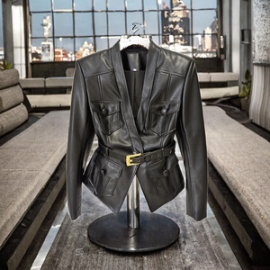 Chaqueta de Motocicleta de Cuero Genuino Migugarment para Otoño/Invierno, Chaqueta de Moda para Mujer con Cuello Camisero, Mangas Largas y Corte Ajustado - Product Image 3