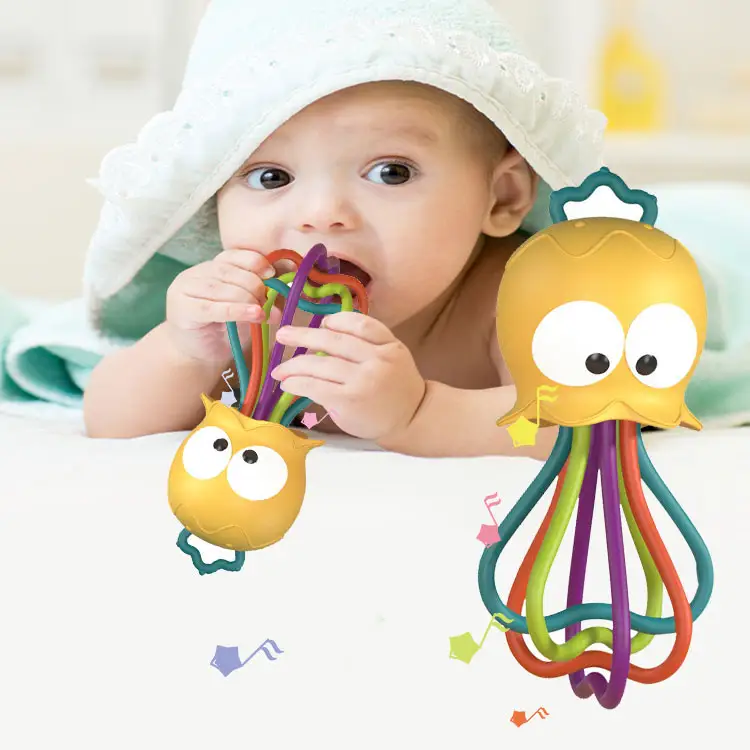 Wholesale Customized 0 6 months Infant Baby Toys Teether Rattles Sensory Soft Teething Silicone Baby Toys