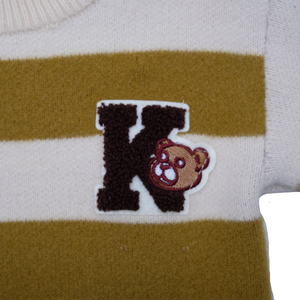 <span class=keywords><strong>Pull</strong></span> Ras du Cou Garçon Automne Hiver 2025 à Rayures Larges avec Patch Ours Lettre K en Coton Mélangé Doux et Écologique - Product Image 6