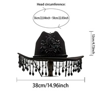 Chapeau de cowboy bohème en gros, noir, avec fleurs, strass et franges, idéal pour les festivals de musique gothiques et les fêtes personnalisées pour femmes