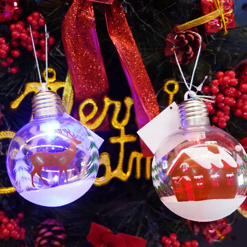 KG Xmas Wholesale boules de noel 8cm Battery Operated LED Christmas Baubles Colorful Painted Transparent Christmas Ball For Home