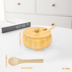 Tre bằng gỗ Muối gia vị Jar Muối lưu trữ container bát hộp với nắp và muỗng - Product Image 2