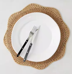 New Design Bohemian Style Eco-Friendly Round Flower Brown <b>Rattan</b> <b>Placemat</b> Charger Handwoven for Dining Table Made in Vietnam - Product Image 1