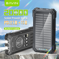 BAVIN PC1118 20000mah Panneaux solaires à LED Voyage 15W Charge rapide sans fil Banque d'alimentation avec câble de charge