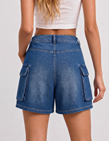 Shorts Cargo de Mezclilla Elástica para Mujer, Cómodos, con Bolsillos Utilitarios, Lavado Azul, Estilo Casual