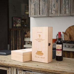 Caisse à vin en bois robuste à double compartiment, compartiments sécurisés pour 2 bouteilles, emballage gravé - Product Image 2