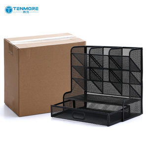 Organisateur de bureau en métal blanc de luxe, organiseur de papeterie esthétique avec tiroir, décoration de bureau moderne pour femmes et étudiants - Product Image 1