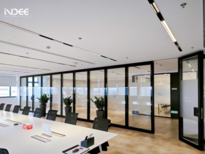 Tùy Chỉnh Đôi Kính Cách Âm Di Chuyển Phân Vùng Không Khung Phòng Họp Kính Thiên Văn Tường - Product Image 4