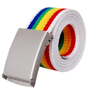 custom canvas belt Unisex Golf Multicolor 38mm webbing fabric belts rainbow colored knitted belt with nice buckle