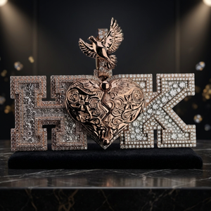 Pendentif personnalisé avec 3 lettres en argent 925 plaqué or rose, entièrement serti de moissanite, style hip-hop, avec photo souvenir - Product Image 2