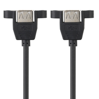 Cable de Extensión USB 2.0 Tipo A Hembra a Hembra Bochara con Montaje en Panel de Tornillos, Doble Blindaje (Lámina + Trenzado) 30cm 50cm