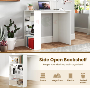 <span class=keywords><strong>Escritorio</strong></span> <span class=keywords><strong>Pequeño</strong></span> Blanco con Estantería de 3 Niveles, Mesa de Oficina Moderna y <span class=keywords><strong>Minimalista</strong></span> de Madera para Espacios Pequeños, Estudio, Sala de Estar, Dormitorio - Product Image 5