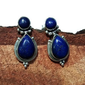 Natural Lapis Lazuli <b>Hoop</b> <b>Earrings</b> <b>Solid</b> 925 Sterling <b>Silver</b> <b>Silver</b> Plated Handmade Blue Gemstone Bezel Setting Certified Gift - Product Image 6
