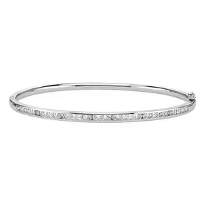 Fashion Channel Setting Crystal White CZ 925 Sterling Silver Bangle With Rhodium Plated