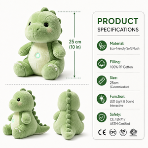 Peluche de Dinosaurio Súper Suave con Logotipo Personalizado Bordado, Muñeco de Peluche Musical con Luz, Juguete de Regalo para Niños, Alivio del Estrés - Product Image 4