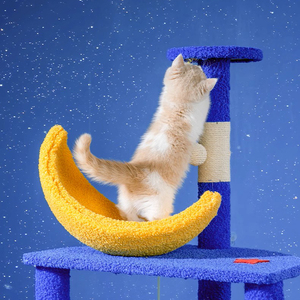 Nouveautés Arbre à chat haut multifonctionnel à thème ciel étoilé et <span class=keywords><strong>OVNI</strong></span>, avec structure d'escalade, nid et griffoir, coloris bleu et jaune - Product Image 6