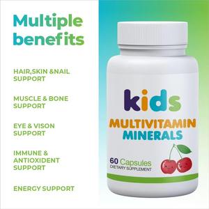 VitaHall OEM Cápsulas Multivitamínicas e Minerais para Crianças - 60 Cápsulas Suplemento de Vitaminas/Minerais Sem Cores Artificiais - Product Image 2