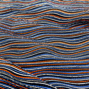 En stock Tissu en coton à rayures ondulées noir bleu orange 80 g/m² infroissable et résistant au sel pour la confection de vêtements - Product Image 1