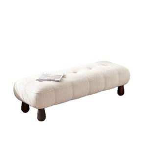 Banco Tapizado Color Crema con Patas de Madera, Banco para el Pie de la Cama, Banco Cómodo para Cambiar Zapatos - Product Image 5