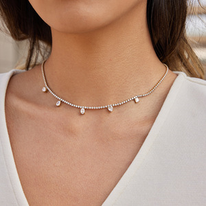 Collar de tenis geométrico de circonita con corte princesa y cadena de oro, unisex, para uso diario - Product Image 2