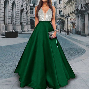 Satén cintura larga profunda V espalda vestido de noche de graduación para fiesta - Product Image 2