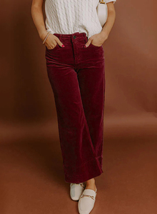Dear-Lover <span class=keywords><strong>Pantaloni</strong></span> a Gamba Larga da <span class=keywords><strong>Donna</strong></span> in Velluto a Coste <span class=keywords><strong>Bordeaux</strong></span> a Vita Alta, Vendita all'Ingrosso - Product Image 4