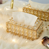 Vente en gros Boîte de rangement de maquillage en cristal de luxe Boîte à mouchoirs Logo personnalisé Papier hygiénique de bureau brosse de lifting or/argent français