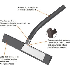 TOALLWIN Raclette de nettoyage en acier inoxydable pour baignoire, douche et vitres, lame en silicone noire de <span class=keywords><strong>11</strong></span> pouces - Product Image 3