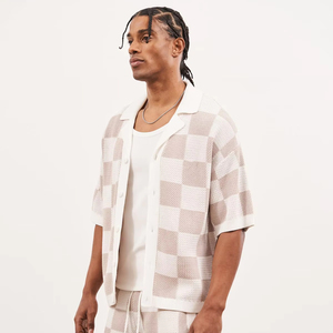 Logo Design personalizzato scollo a <span class=keywords><strong>Polo</strong></span> con collo traforato maglieria estiva a manica corta in cotone uncinetto maglia maglia maglia maglia camicia da uomo - Product Image 5