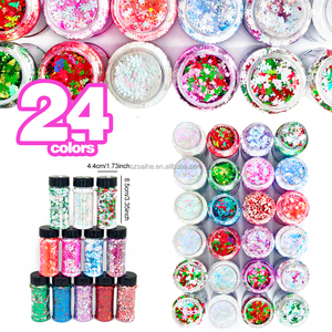 Entrepôts américains 24 bouteilles Ensemble <span class=keywords><strong>de</strong></span> paillettes <span class=keywords><strong>de</strong></span> Noël Holographique Chunky Mix Snowflake Tree Heart Star Pentagram Cosmetic Laser Sequins - Product Image 6
