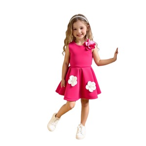 Abiti Estivi Casual per <span class=keywords><strong>Bambini</strong></span> 2026, Vestito Senza Maniche con Applicazioni Floreali, Bellissimo Abito da Bambina per Compleanno - Product Image 5