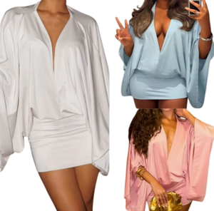 Viviblook D25DS394 Sexy Streetwear tenues Sexy automne hiver décontracté nouveau ample col en v élégant Mini robes moulantes pour les femmes - Product Image 1