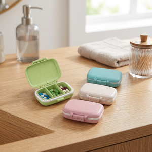 Portable Plastic <b>Pill</b> <b>Case</b> with 3 Compartments in Green Pink Beige and Blue <b>for</b> Travel Storage - Product Image 3