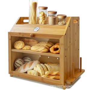 Boîte de rangement pour pain en bambou Shengyang avec porte en verre et deux étagères pour comptoir de cuisine - Product Image 1
