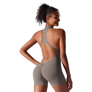6660 Scrunch Butt Lift One Piece Zipper Yoga Jumpsuit Shorts para WomenSexy Women Gym Bodysuit Pilates FitnessJumpsuit - Product Image 5