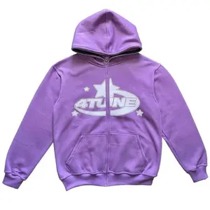 High Quality Y2k Streetwear Oversized 4Tune Star Graphic Chenille Applique Full Zip Up Hoodie Unisex