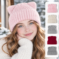 Bonnet tricoté personnalisé doux et moelleux à oreilles de chat, coupe-vent, côtelé verticalement, idéal pour les promenades en extérieur et les courts séjours hivernaux