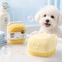 Cepillo de Baño de Silicona con Diseño de Dibujos Animados para Mascotas, Dispensador de Champú con Botón de Presión y Depósito de Agua, Herramienta de Masaje y Ducha para Perros