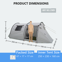 Tente tunnel, porte intérieure en maille, fenêtres à enroulement, 2 chambres, en fibre de verre, 4 saisons, imperméable, 6 places, tente de glamping familiale de luxe