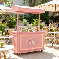 Kiosque à desserts mobile sur roues rose personnalisé avec éclairage LED, bar à café extérieur, chariot à bonbons pour mariage, événement, fête