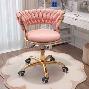 High Quality Nail Salon Comfortable Swivel Chair <b>with</b> <b>Wheel</b> Gold-plated Five-legged Base Flannel Salon <b>Stools</b> - Product Image 2