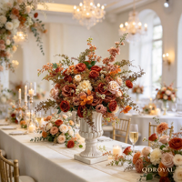 Fleurs artificielles d'automne en gros : centre de table rose dorée et verdure pour mariages et événements